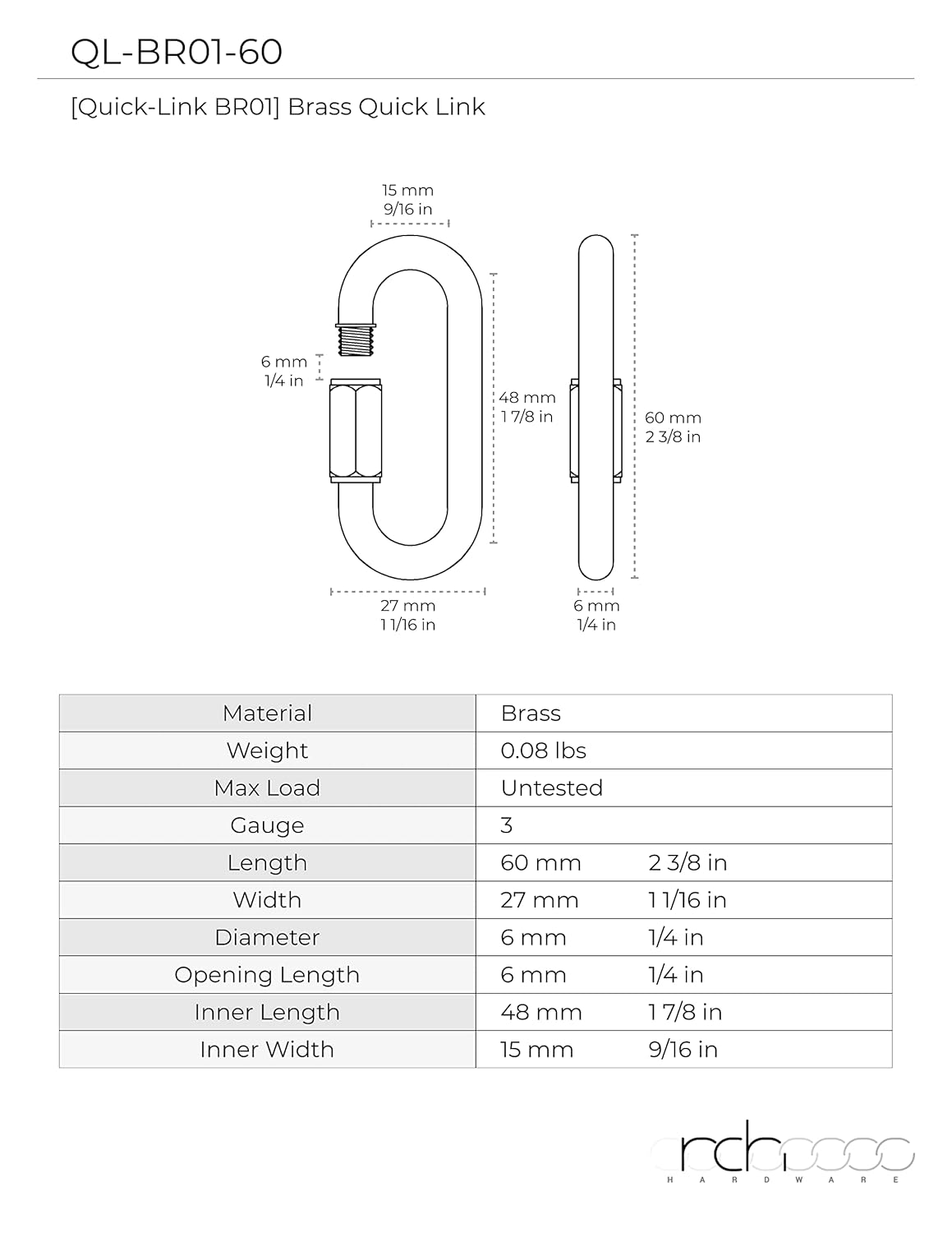 RCH Hardware QL-BR01-60 Brass Quicklink, 3 Gauge, Bronze (2 Pack)