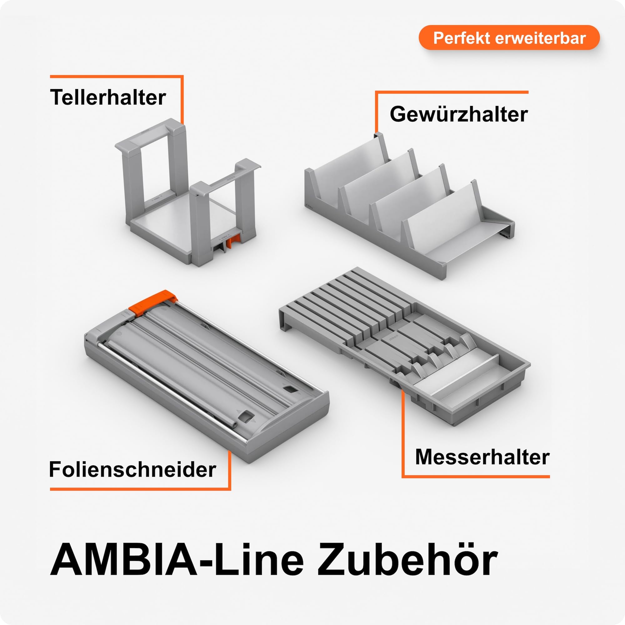 Blum AMBIA-LINE Folienschneider | 2-in-1 Cutter für Frischhalte- & Alufolie bis Ø 46 mm | faltenfreies Abrollen & sauberes Schneiden | Küchenhelfer mit modernem, platzsparendem Design | Oriongrau