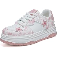 Cute Sneakers for Women Memory Foam Platform Pink Sneakers Comfort Lace Up Y2K Walking Shoes