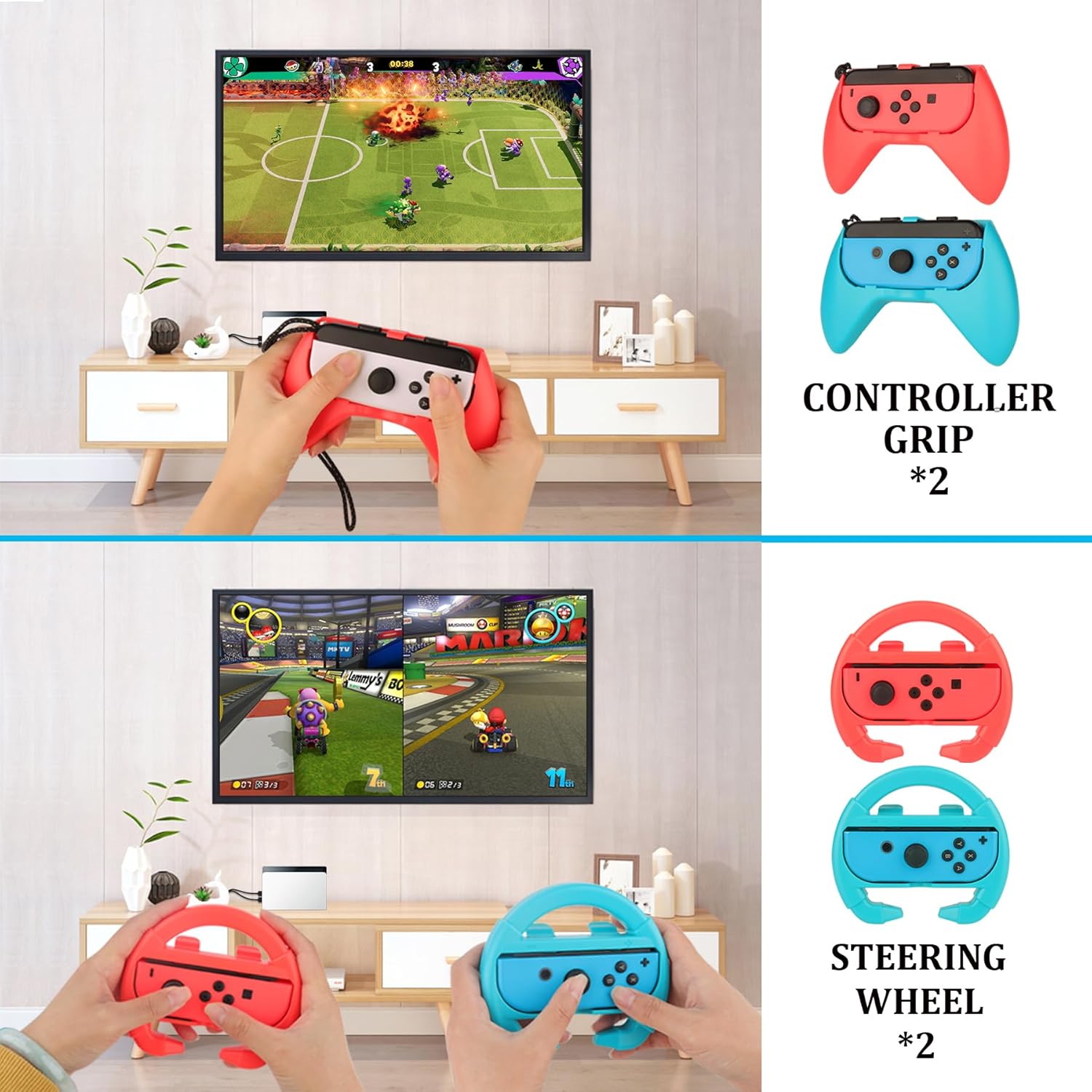 WEILE Switch Sports Accessories Bundle - 23 in 1 Family Accessories Pack Kit for Nintendo Switch /Switch OLED Sports Games with Golf Clubs, Tennis Rackets, Swords, Bowling Grips, Baseball Bats, Wrist Bands, Leg Straps and more - Image 5