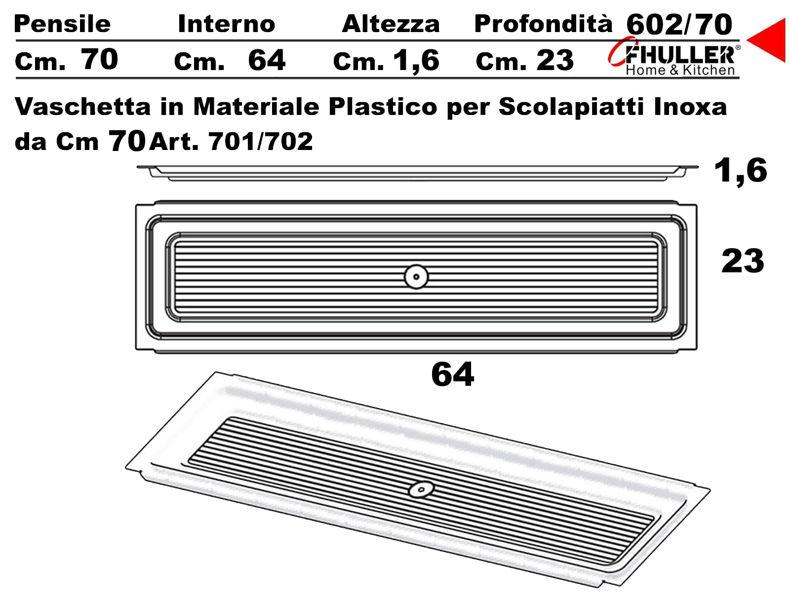 Kit Scolapiatti 66 cm da Incasso per Mobile Pensile Vasistas cm. 70 completo di Telaio Regolabile e Vaschetta