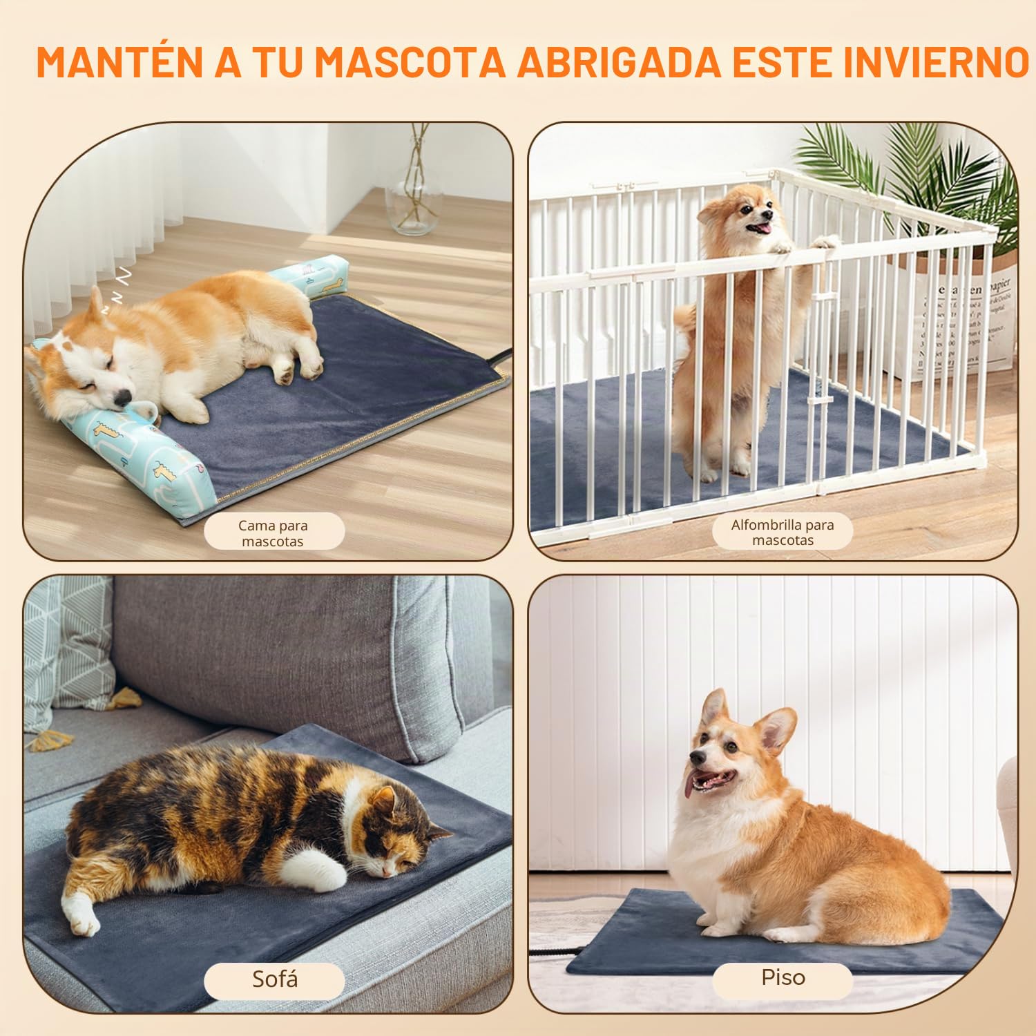 Nobleza Manta Eléctrica para Gatos y Perros Pequeños, Almohadilla Térmica con Temporizador y Temperatura Ajustable, Cama Calefactora con 2 Fundas de Felpa Corta, 45×45 cm