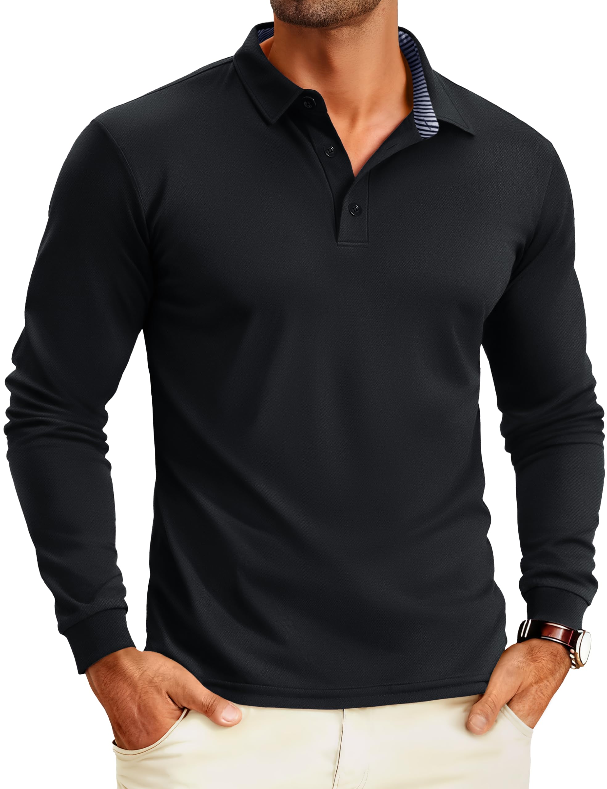 Men's Polo Shirts Long Sleeve Golf Shirt Performance Quick Dry Moisture Wicking Casual Collared Shirts
