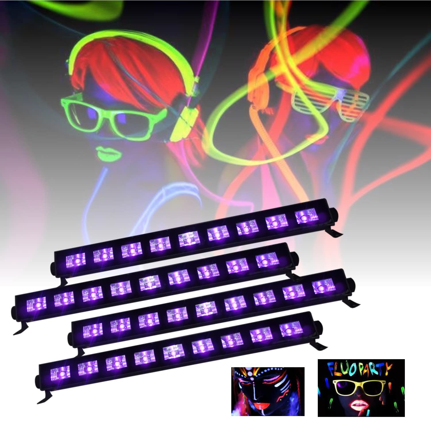Ibiza Light Pack 2 Barres UV LED 18x3W – Lumière Noire Puissante Pour Soirée Fluo, Discothèque, Mariage, Animation