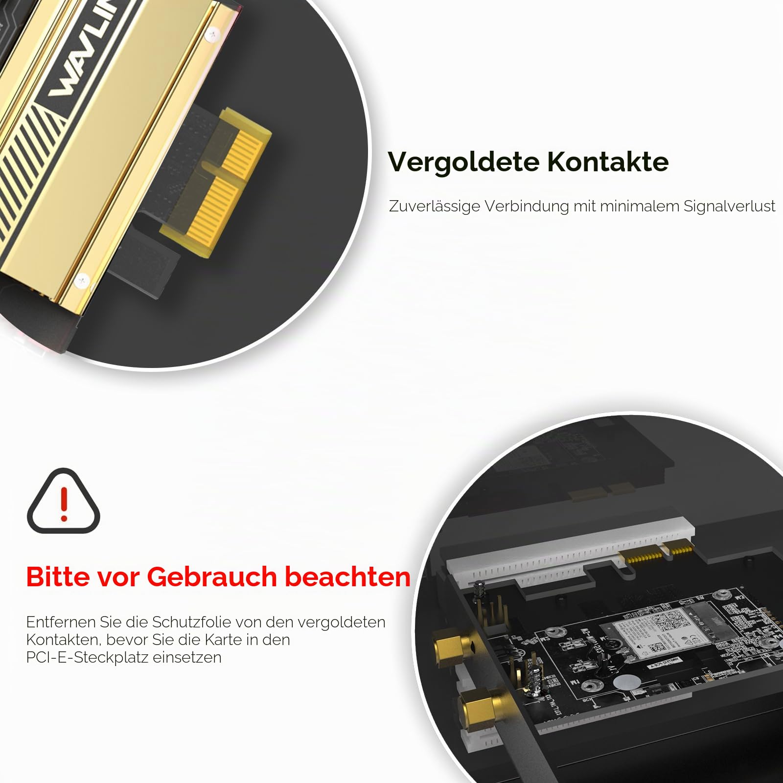 WLAN-Karte 5400 Mbps PCIe WiFi 6E WAVLINK Neue Netzwerkkarte Wireless Tri-Band-Adapter AX210 mit Bluetooth 5.3, MU-MIMO WPA3 OFDMA Halterung mit niedrigem Profil, Kühlkörper für PC Windows