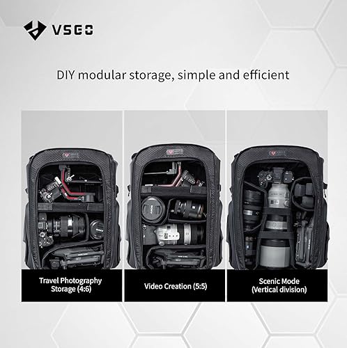 Miniatura 3 de VSGO Mochila para cámara impermeable, compartimento para laptop de 15.6 pulgadas, Negro -, Ciudad