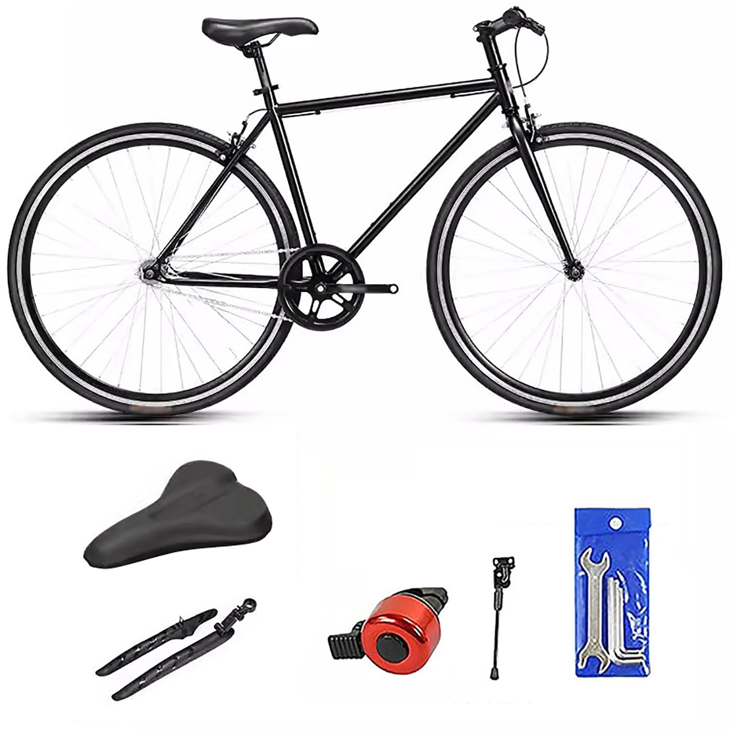 Road Racing Bike Bicycle 700C Wheels with 7 Speed, Caliper Brake, High Carbon Steel Frame, Lightweight Trekking Touring Commuter Town Bike for Adult Men Womens