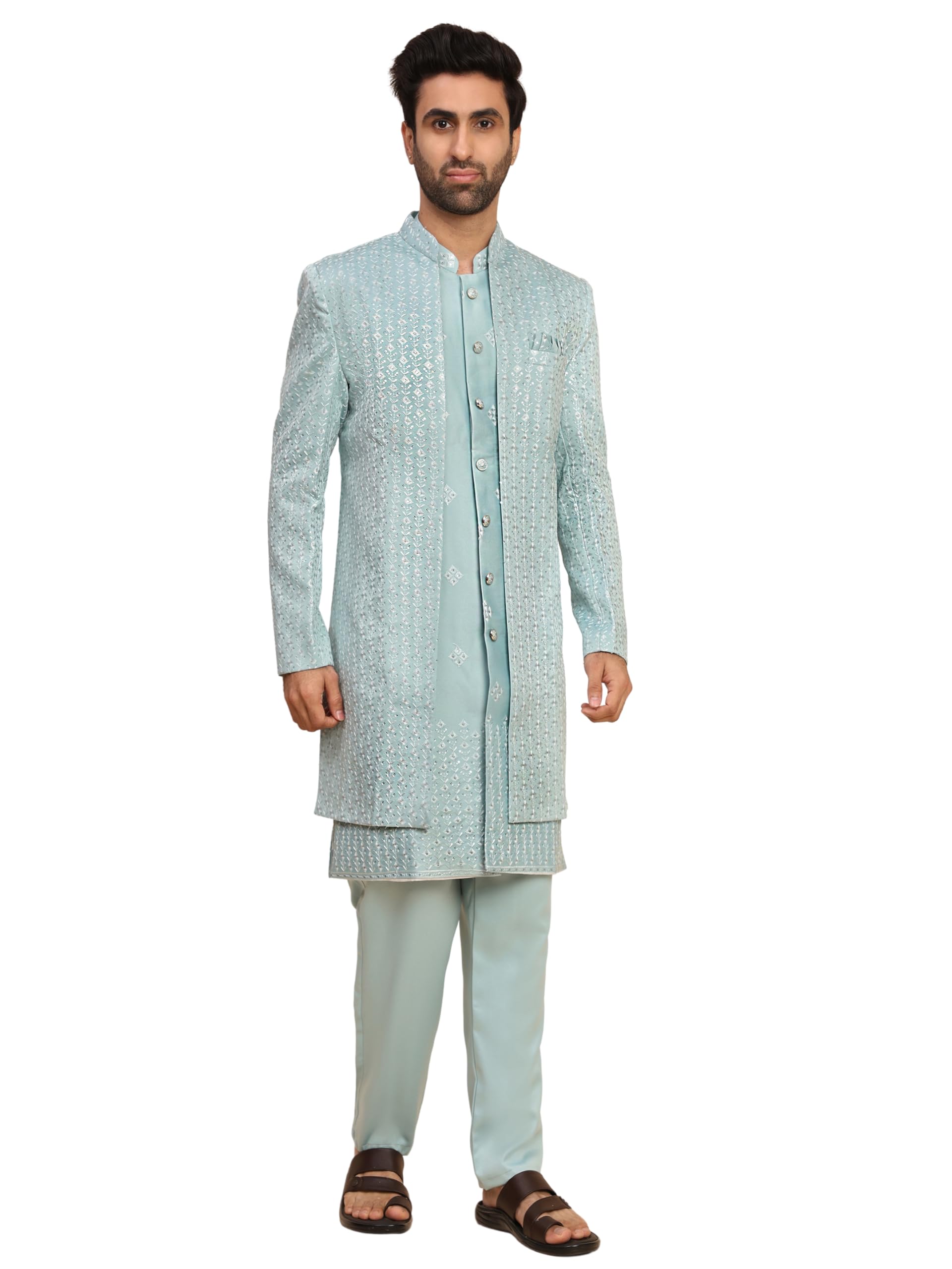 pro-ethic style developer Men’s IndoWestern Sherwani Trouser Set | Silk Fabric | Wedding & Festive Outfit (C-138)-picture-27