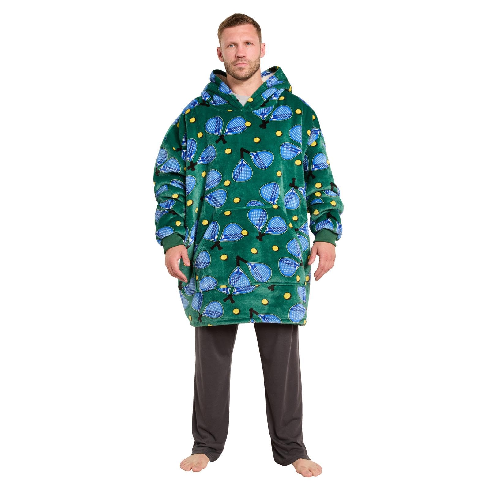 OHS Blanket Hoodie Sherpa Fleece Oversized Hoodie Men Padel Print, Green