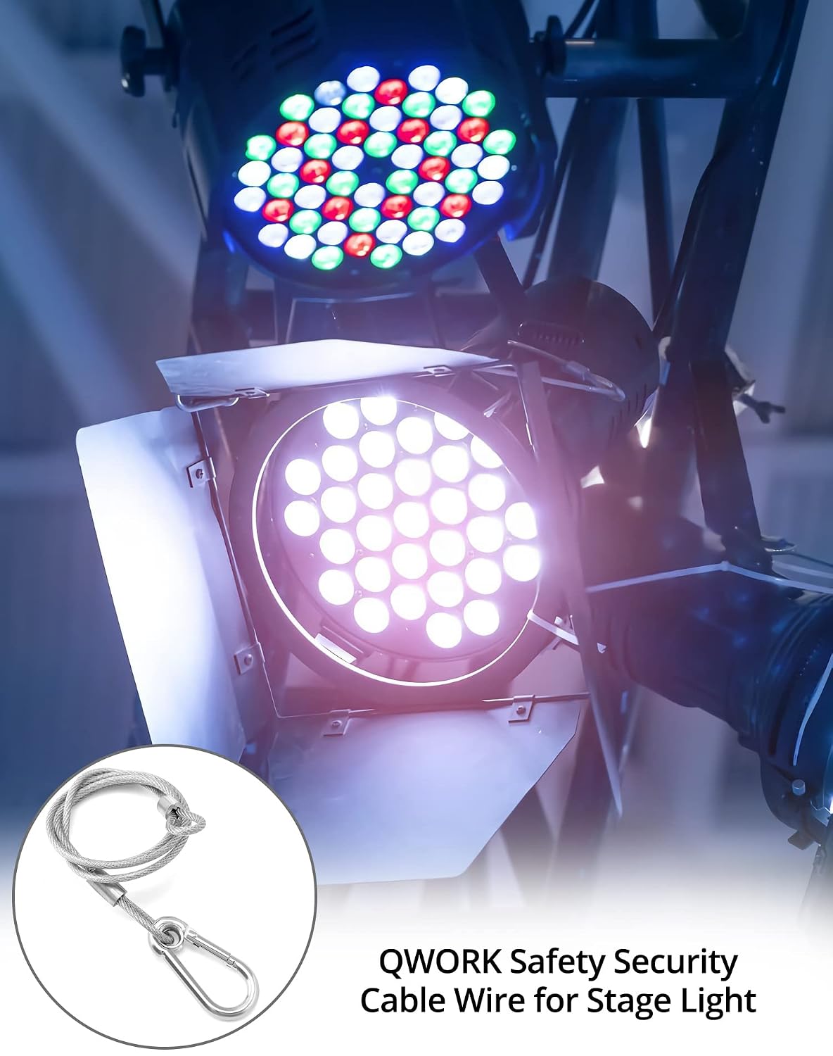 QWORK 20-Pack Stage Lighting Safety Cable Wire, 3mm x 27.5" in Length, Load Capacity 44lbs, Stainless Steel Safety Rope for Stage Lighting Parties or DJ Lighting