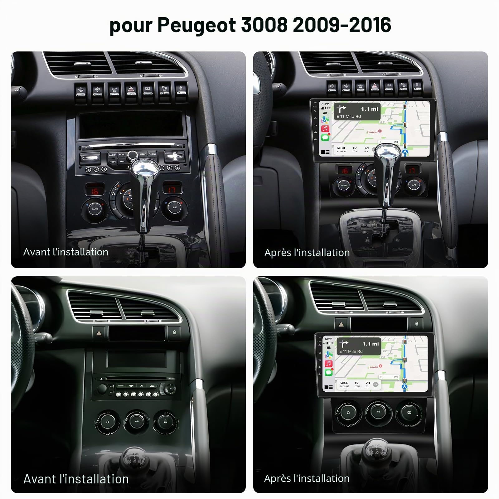 4+64GB 9" Écran Voiture Autoradio pour Peugeot 3008 5008 2009-2016 | Android 15 Autoradio carplay/Android Auto sans fil Ecran Tactile 9" avec Bluetooth/WiFi/GPS/Caméra de Recul/FM/RDS/SWC/EQ