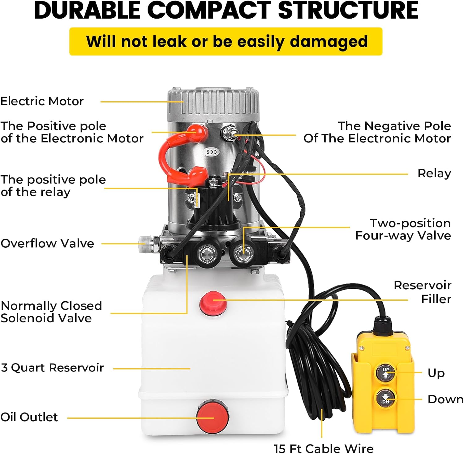 12V Hydraulic Power Unit 3200 PSI, Double-Acting Hydraulic Pump for Dump Trailer & Car Lifting