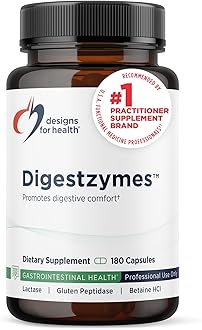 Digestzymes - Digestive Enzymes + Betaine Hydrochloride for Gas & Bloating Relief - Pepsin, Ox Bile, Lactase Enzyme & Lipase Enzymes for Digestion (180 Capsules)