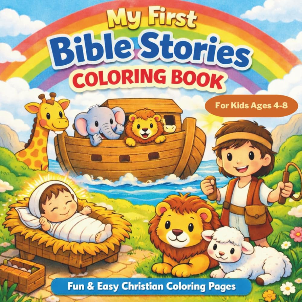 My First Bible Stories Coloring Book for Kids Ages 4–8: Bible Story Coloring Pages with Verses, Fun Facts & Memory Scriptures for Kids