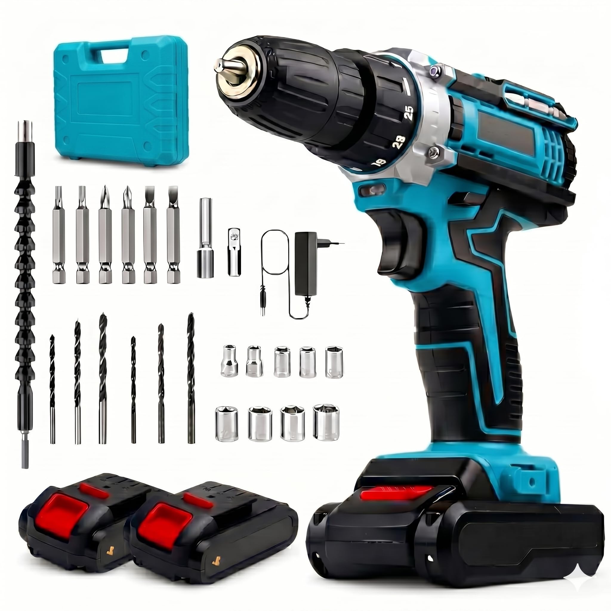 MAXIVE 48V Cordless Drill Machine Kit with 2 Li ion Batteries Dual Speed Electric Impact Driver with Keyless Chuck LED Light and Multiple Drill Bits for Wood Metal and Wall-image-18