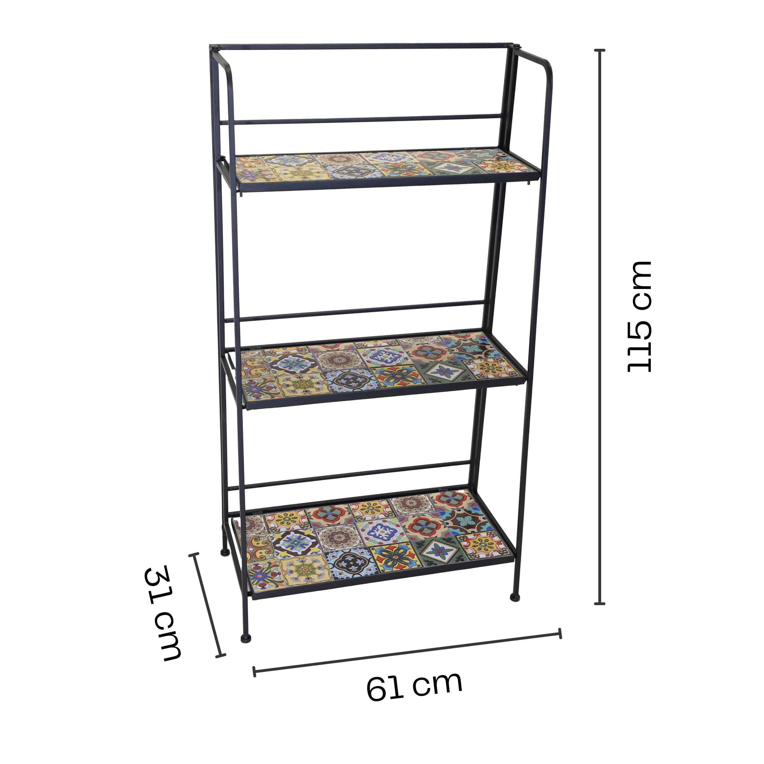 Blumentreppe aus Metall mit Mosaik-Fliesen - 61 x 31 x 115 cm (L/T/H) | Metallregal Blumenregal, klappbar Pflanzentreppe