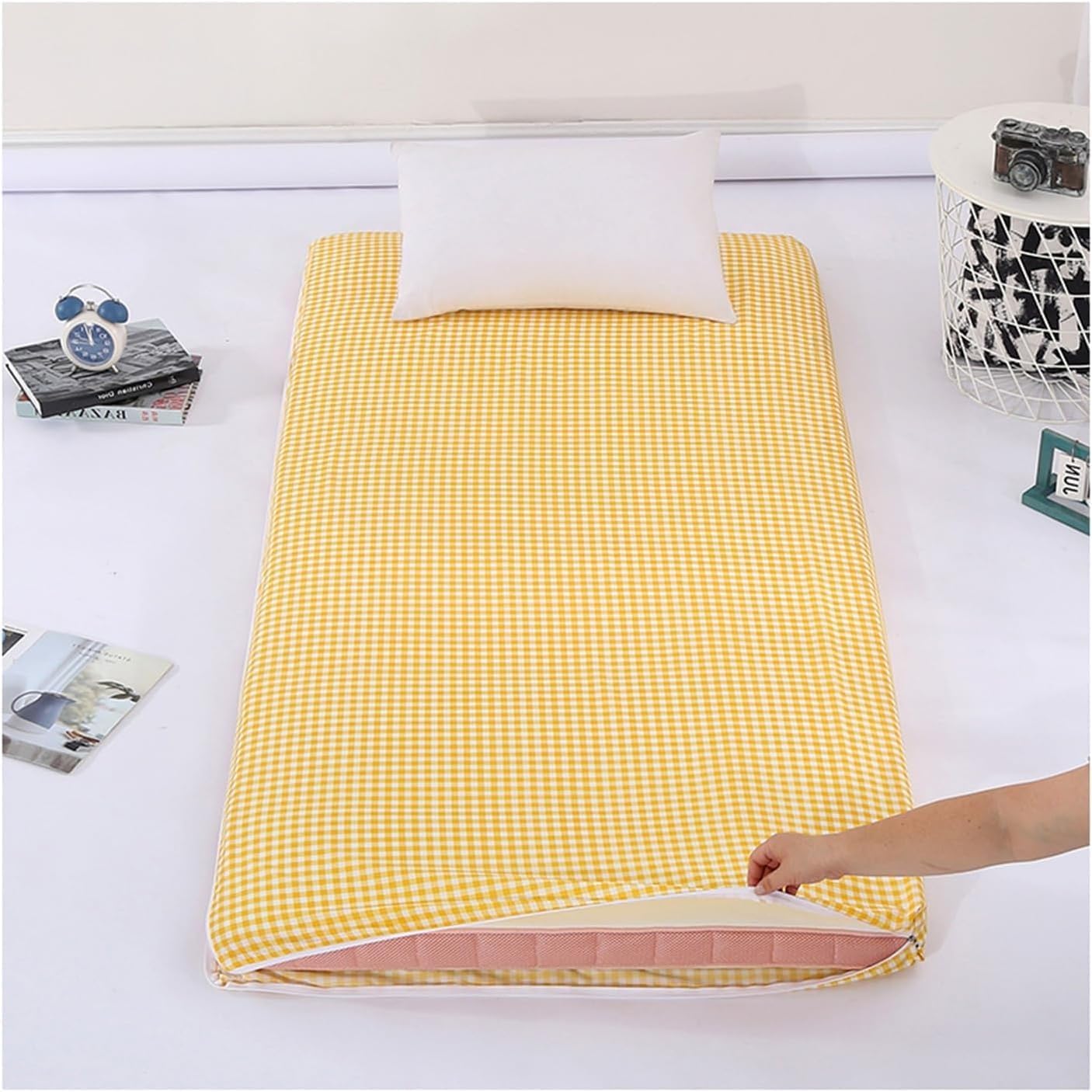 Japanese Futon Mattress Cover Queen with Zipper for Floor Guest | Futon Covers for Floor Mattress Slipcover Dustproof, Sleeping Mats Protector for Daybed Comfy(Yellow,59x79in/150x200cm)