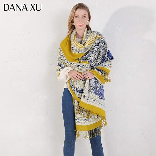 Miniatura 130 de DANA XU Manta de pashmina extragrande 100% de lana merina, bufanda de viaje, bufanda de cachemira para mujer, otoño e invierno, chal de gran