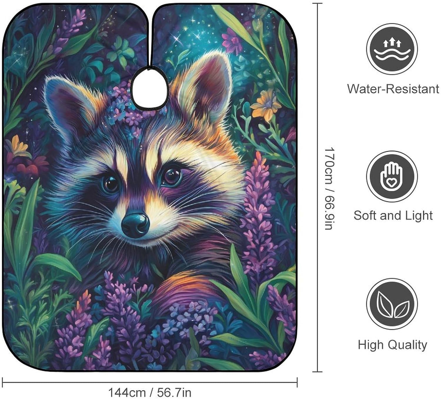 Raccoon Flowers Barber Cape Professional Hair Cutting Apron Hairdresser Cape for Men Women