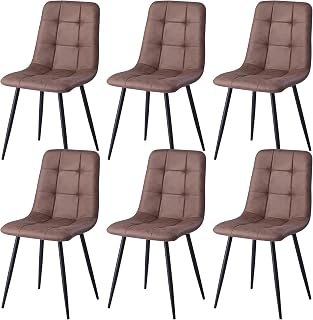 GrandCA HOME Juego de 6 Sillas de Comedor Modernas Sillas de Cocina con Patas de Metal,Sillas de Comedor Tapizadas Tela de Cuero Impermeable,Marrón Oscuro