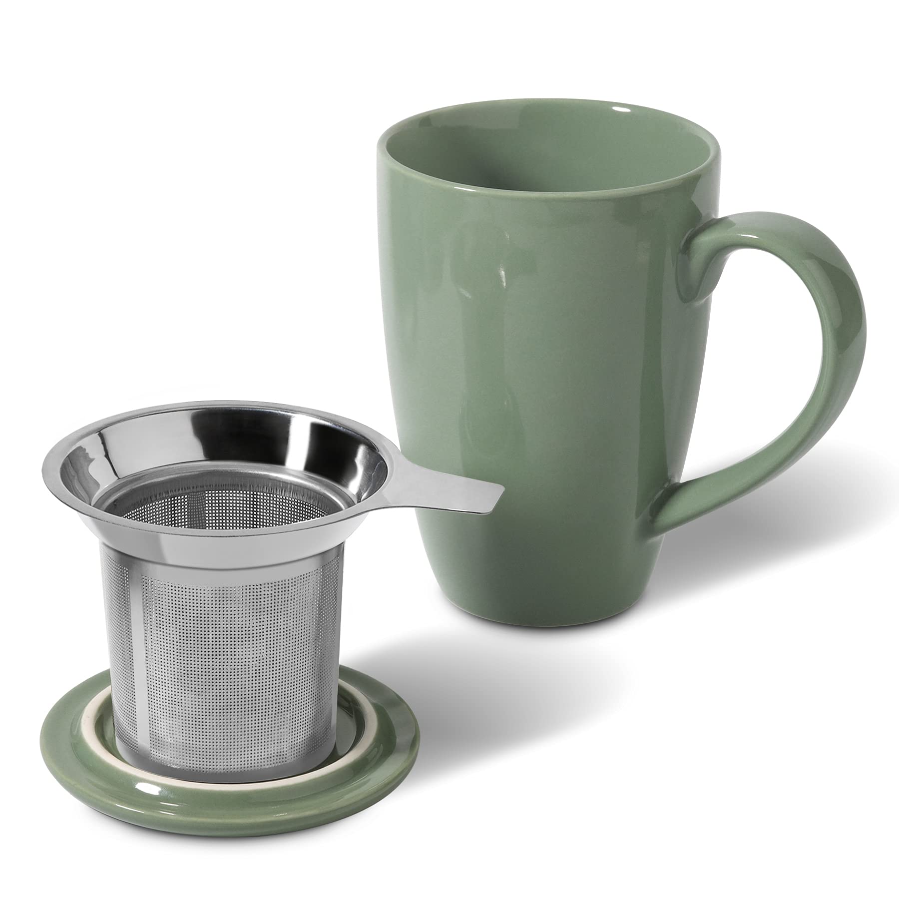 ComSaf Taza de té de cerámica con infusor y tapa, taza de porcelana grande de 16 onzas con filtro de té para hojas sueltas de té/bolsa de té, taza de té para oficina, hogar, verde