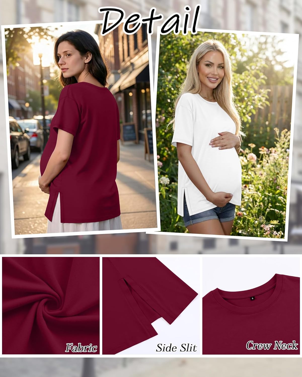 Riyiper 4 Pack Women's Maternity T Shirts, Short Sleeve Split Side Pregnancy Tee Tops Casual Loose Crewneck Maternity Clothes - Image 6