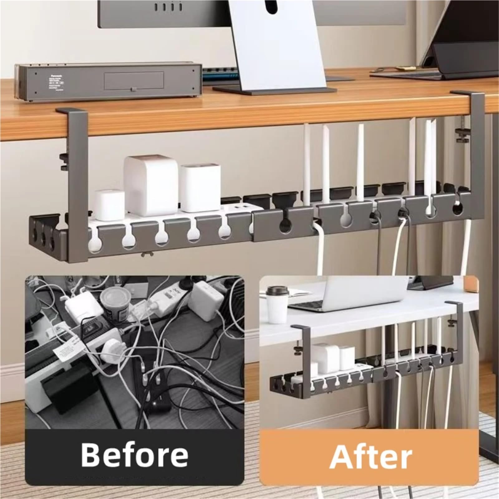 Bandeja Gestion Cables Bandeja de gestión cables escritorio, bandeja for organizador, Cable datos carga, estante for ordenador, oficina y hogar(Retractable)