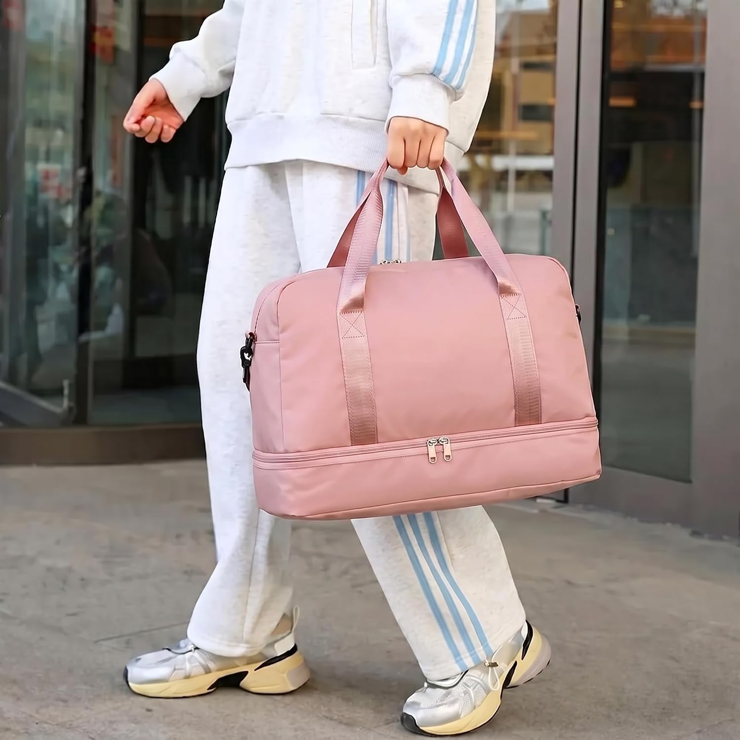 Bolsa de Viagem com Compartimento para Sapatos, Alça Transversal - Mala Esportiva para Academia e Viagens (Rosa) Bolsa de Viagem com Compartimento para Sapatos, Alça Transversal - Mala Esportiva para Academia e Viagens (Rosa)