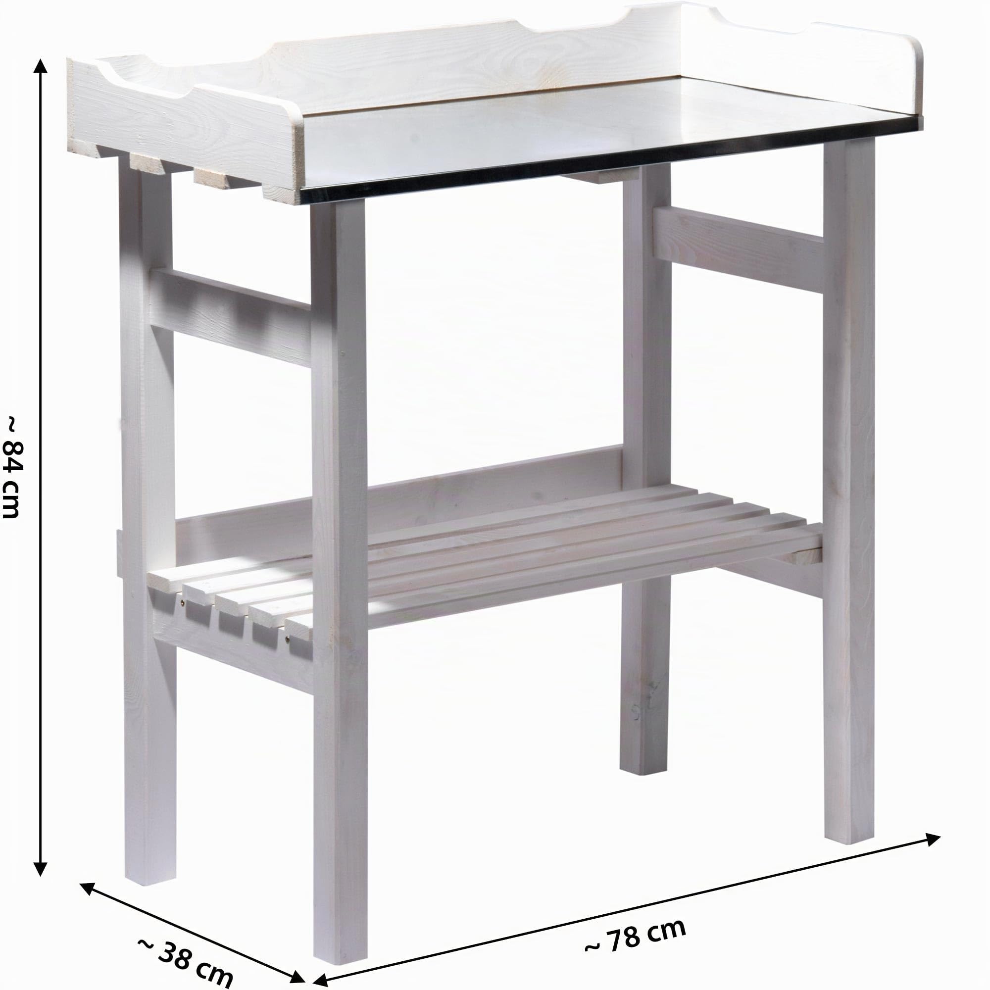 dobar® Pflanztisch aus Kiefernholz | Gärtnertisch Outdoor | Blumentisch Massivholz | Zinkablagefläche | Arbeitstisch für Garten/Terrasse/Balkon | 78 x 38 x 84 cm | Weiß