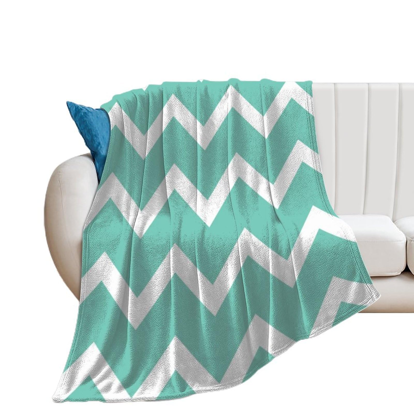 Plaid doux et moelleux motif chevron turquoise couverture asbwuo lit
