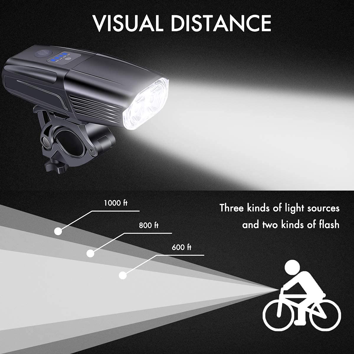 XMING Conjunto de luz de bicicleta, luces de bicicleta delanteras y traseras, Super Bright 1000 Lumen Road Bike Lights, luces de ciclo Frente y espalda, 4000 MAH, 4 modos de luz, Luz de bicicleta Smar