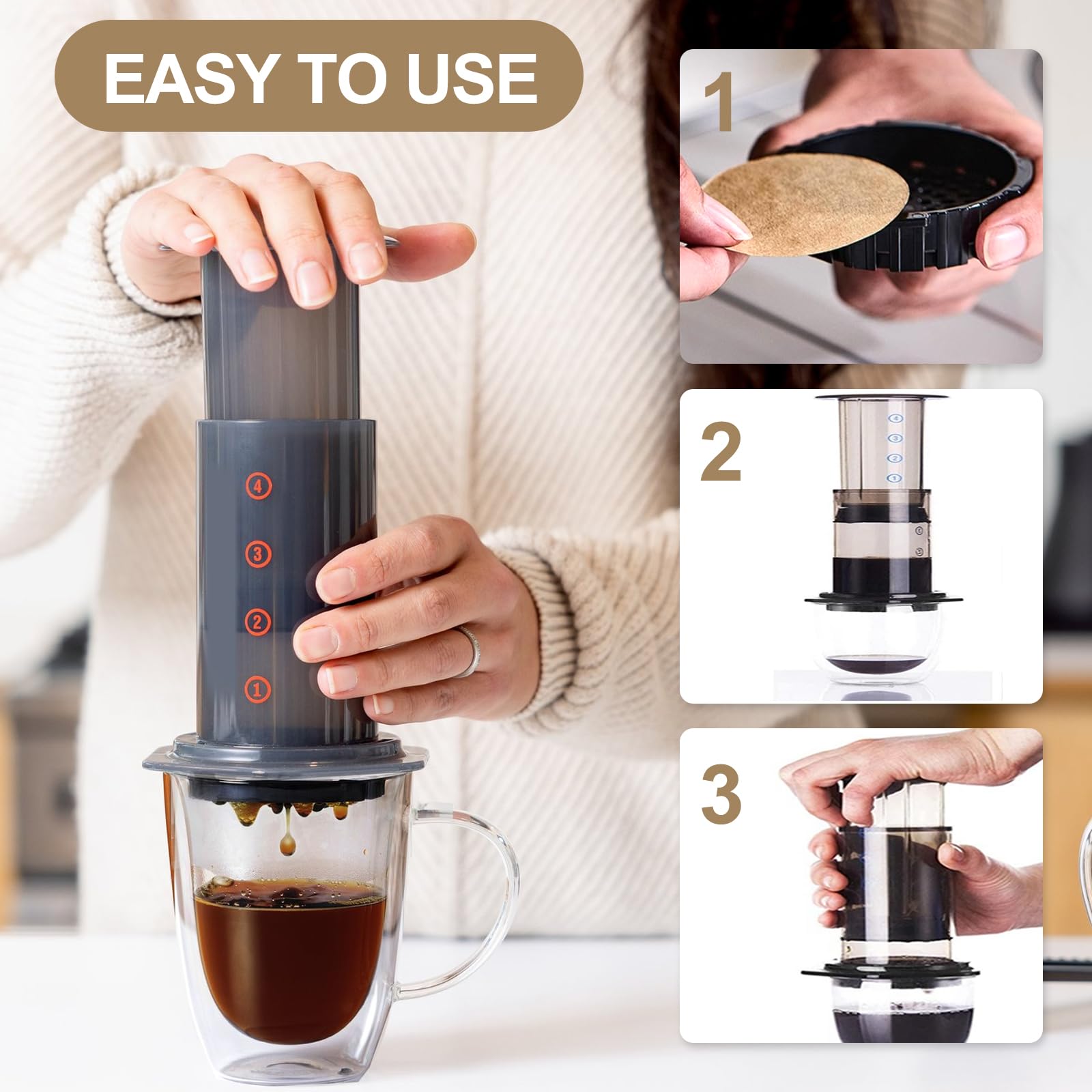 600 Pcs Papel de Filtro de Café 64 mm, Redondos Filtros Desechables, Sin Blanquear Natural, Compatible con Aeropress Cafeteras Espresso
