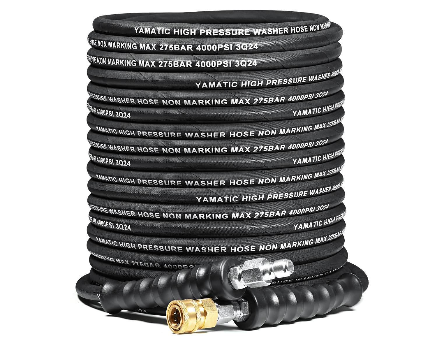 YAMATIC 5/16" Flexible Pressure Washer Hose 100FT, Kink Resistant Swivel 3/8" Quick Connector, 4000 PSI High Durability Cold Hot Water Max. 212°F, Fit Most Residential and Commercial Pressure Washer