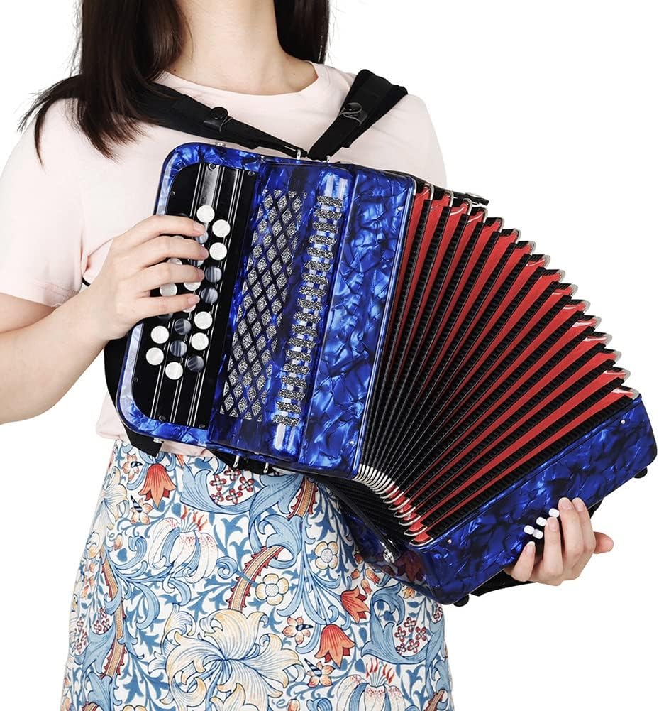Bayan Accordion for Beginner Adults, 22 Button 8 Bass Professional Button Reed Accordion Instrument with Storage Bag (Color : Red)