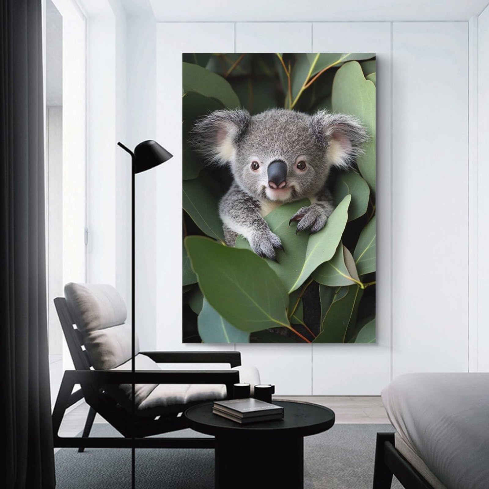 Junmoney Room Decor Wall Art Cute Koala in Eucalyptus Leaves, 24x36inch(60x90cm), for Workspace Walls, Study Corners Or Bedrooms, A Smart Decor Choice for Study Walls