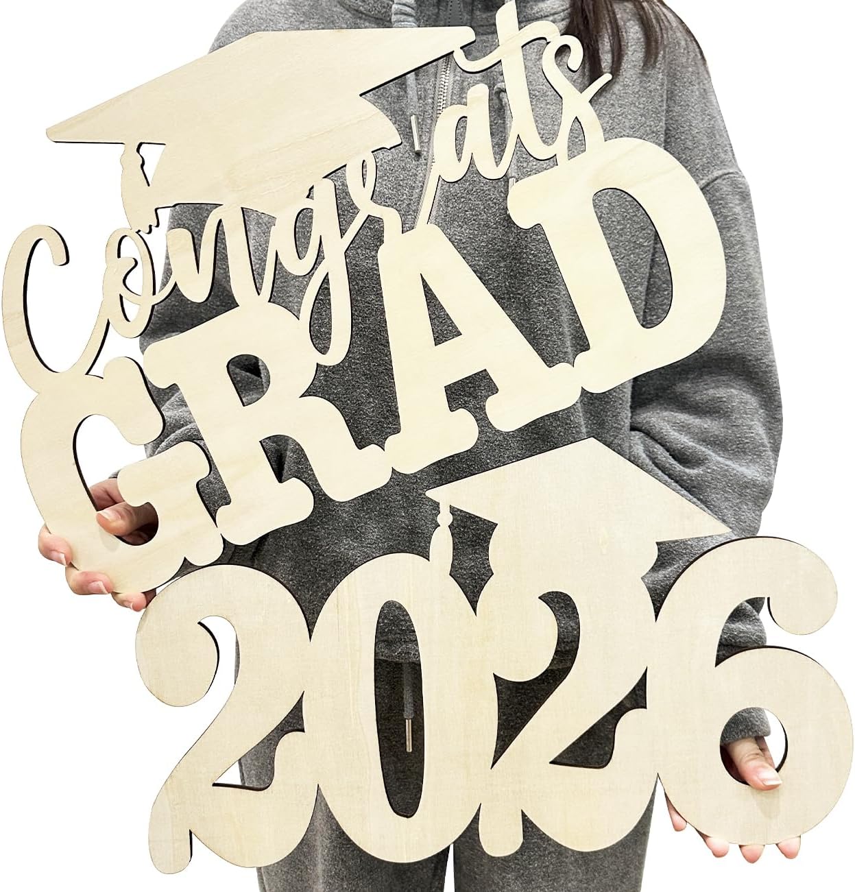 2Pcs Class of 2026 Wood Signs Graduation Decorations 2026 Wooden Sign Congrats Grad Photo Booth Props for Graduation Party Decoration Wood Cutout High College School Party Supplies