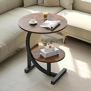 Genérico Mesa Auxiliar Redonda De 2 Capas, Mesa de Centro Compacta, 40 cm de Diámetro, Muebles domésticos Que ahorran Espacio (Color Nogal de Doble Capa)