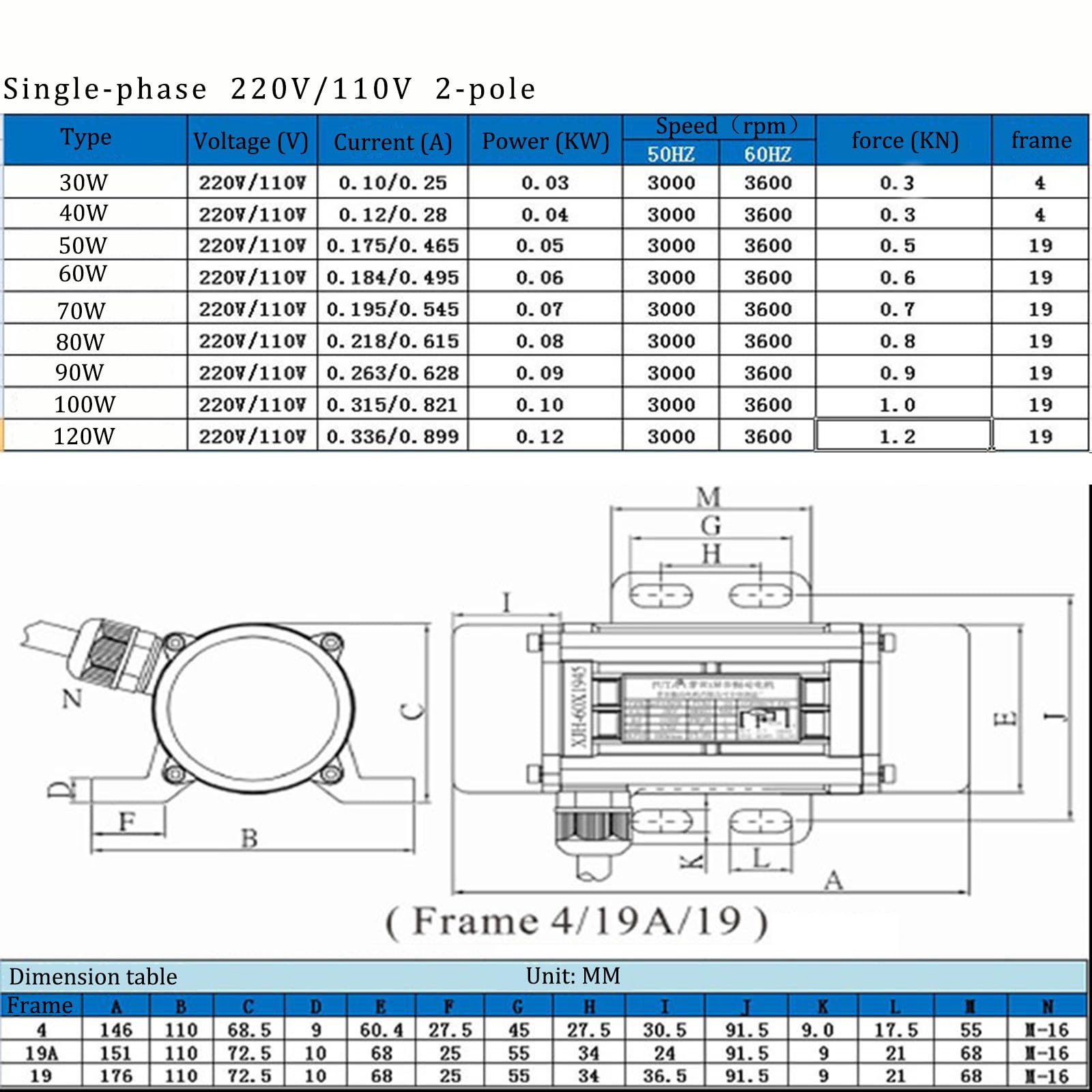 Vibrationsmotor Einphasig 110v 220v Industrieller Silo-Rüttler Beton-Vibrator-Motor Aluminiumlegierung Vibrationsrüttler Für Schütteltisch(Color:90W)