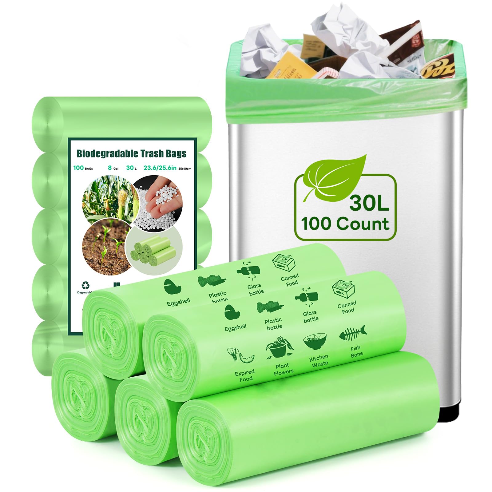 Sac poubelle 30L grand rouleau de 100 unités pour poubelle à pédale et tri sélectif domestique