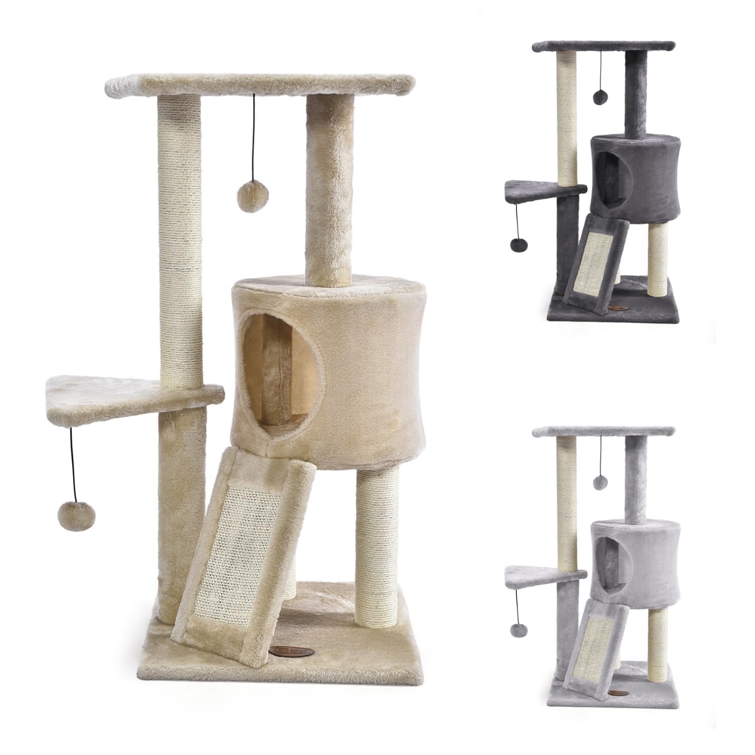 Tiragraffi per Gatti alto 83,5 cm, Graffiatoio in Sisal Casetta con Palline Gioco, Cuccia per Gatti - Toys Beige