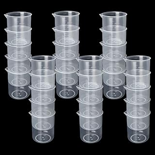 30pcs 250ML Plastic Graduated Measuring Beaker Set, Clear Liquid Measuring Mixing Cups for Epoxy Resin, Liquid Container Beakers for Resin Epoxy Paint Food, Lab Use, Raised Graduations, Tapered Spout