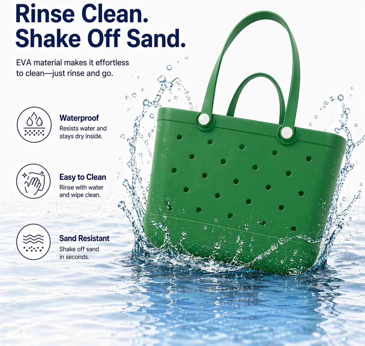 EVA Beach Tote Bag, Waterproof Sandproof Rubber Tote for Beach, Pool, Travel and Shopping