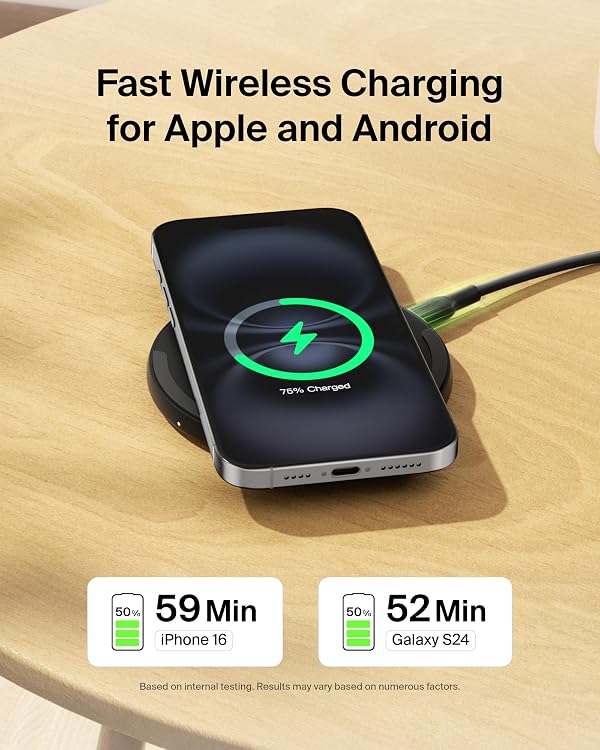 Belkin Wireless Charging Pad 15W - Qi Charger - Wireless Charger iPhone 17, Charging Station for Apple iPhone 16/15/14 Series, AirPods, Samsung Galaxy S25/S24, Pixel 5ft Cable Included, Black, 2-Pack by Belkin - Image 3
