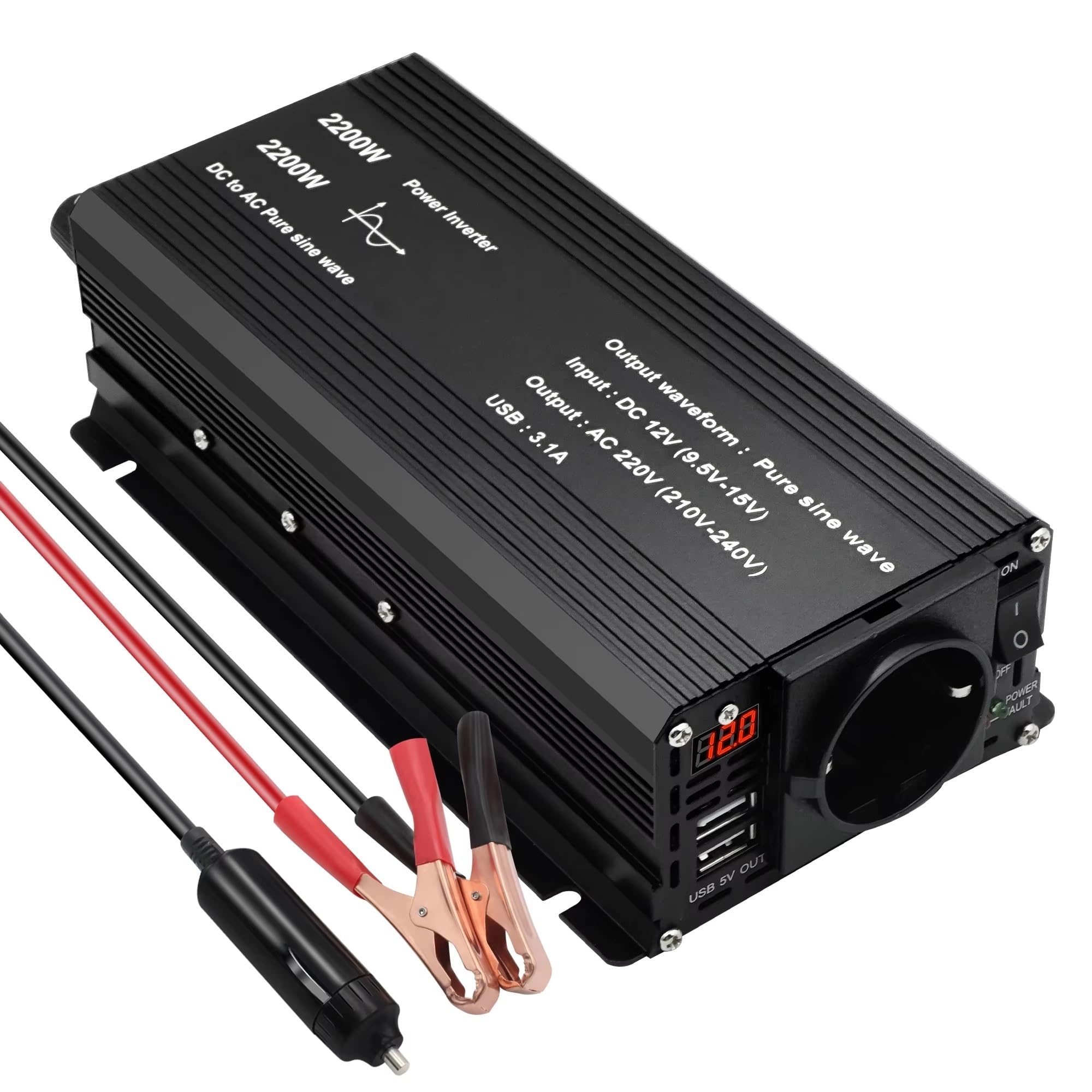 Inversor Inversor De Onda Sinoidal Pura LED para Coche 1500 W/2200 W/2600W CC 12V A CA 220V/230V Convertidor Solar B Enchufe Estándar De La Transformador de Voltaje(12V 220V 2200W)