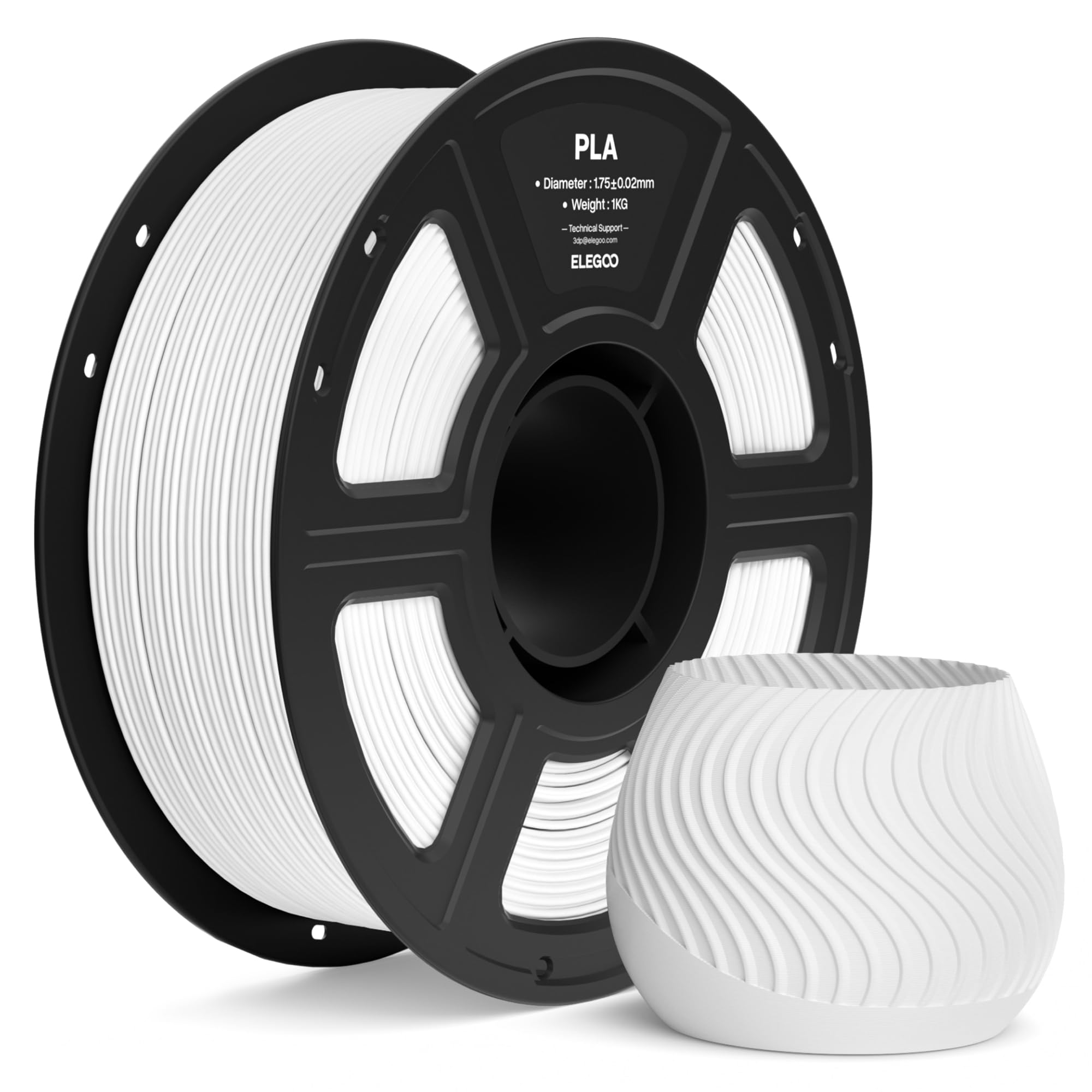 ELEGOO Filamento PLA 1,75mm Bianco 1KG, Filamento per Stampante 3D, Precisione Dimensionale ±0,02mm, Bobina da 1kg (2,2lbs), Compatibile con la Maggior Parte delle Stampanti 3D