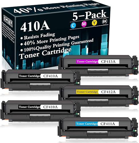 Paquete de 5 (2BKCYM) 410A CF411A CF412A CF413A CF410A Cartucho de tóner de repuesto para HP Color Laserjet Pro M7FP M477fdn M47fdw M477fnw M452dn