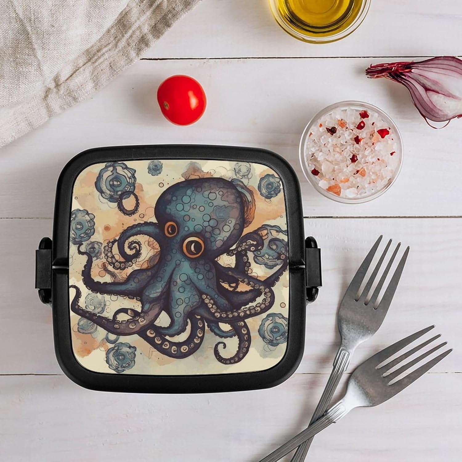 Adults Lunch Box Adult Bento Box Stackable Bento Box BPA-Free Retro Octopus Lunch Box Food Container Ideal for Meal Prep, Work, And On The Go