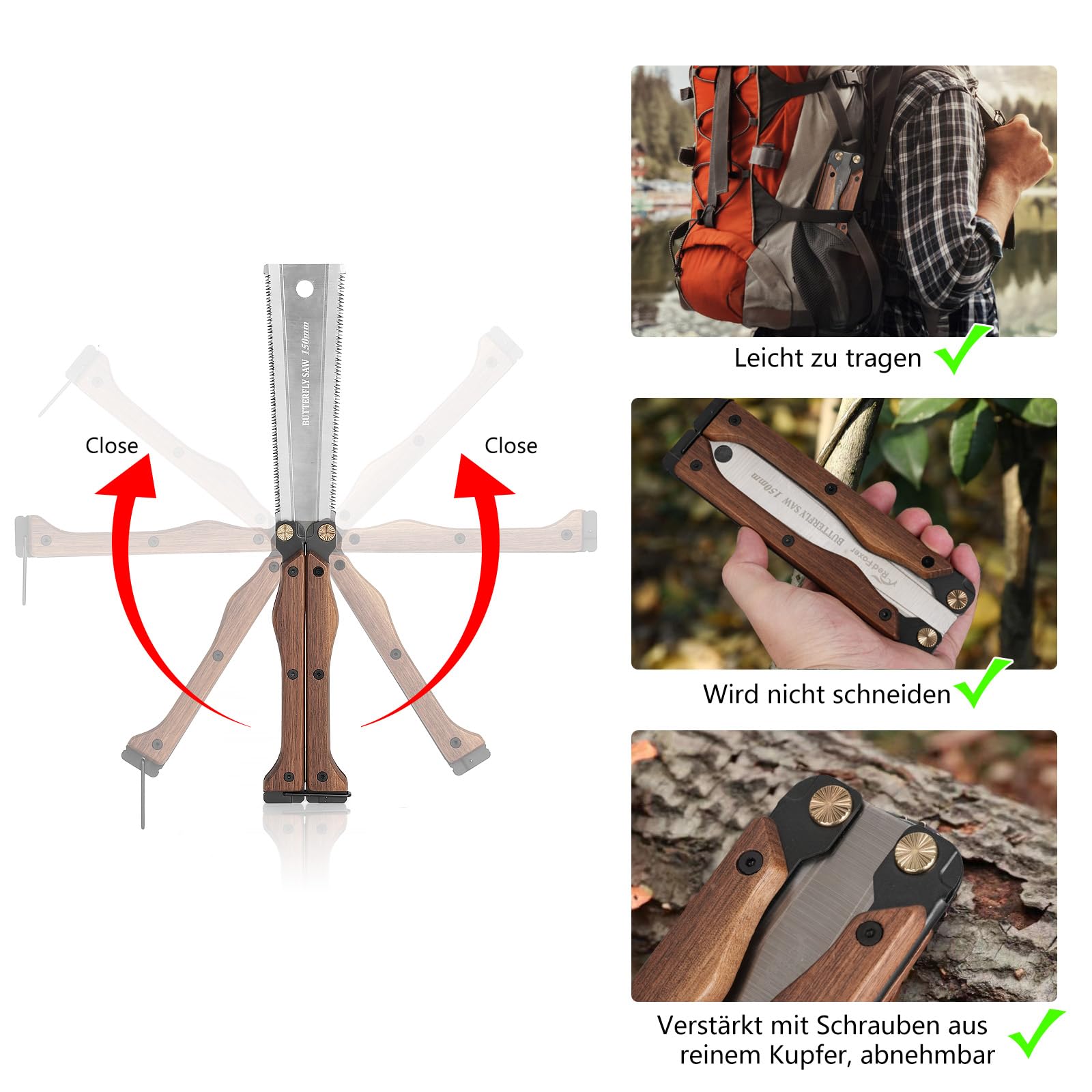 Japansäge Doppelseitige Faltung Handsäge SK85 Werkzeugstahlmaterial 180° klappbare Ablage Kleine Holzsägen für den Hausgebrauch Für das Sägen im Garten für das Sägen im Freien