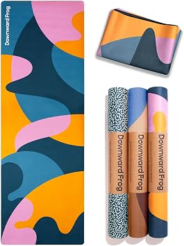 Colourful Patterned Yoga Mat - Eco Natural Rubber base + Microfiber. Printed Pilates Mat, Hot yoga, Travel Yoga Mat Lightweight Foldable or Thick Mat For Women