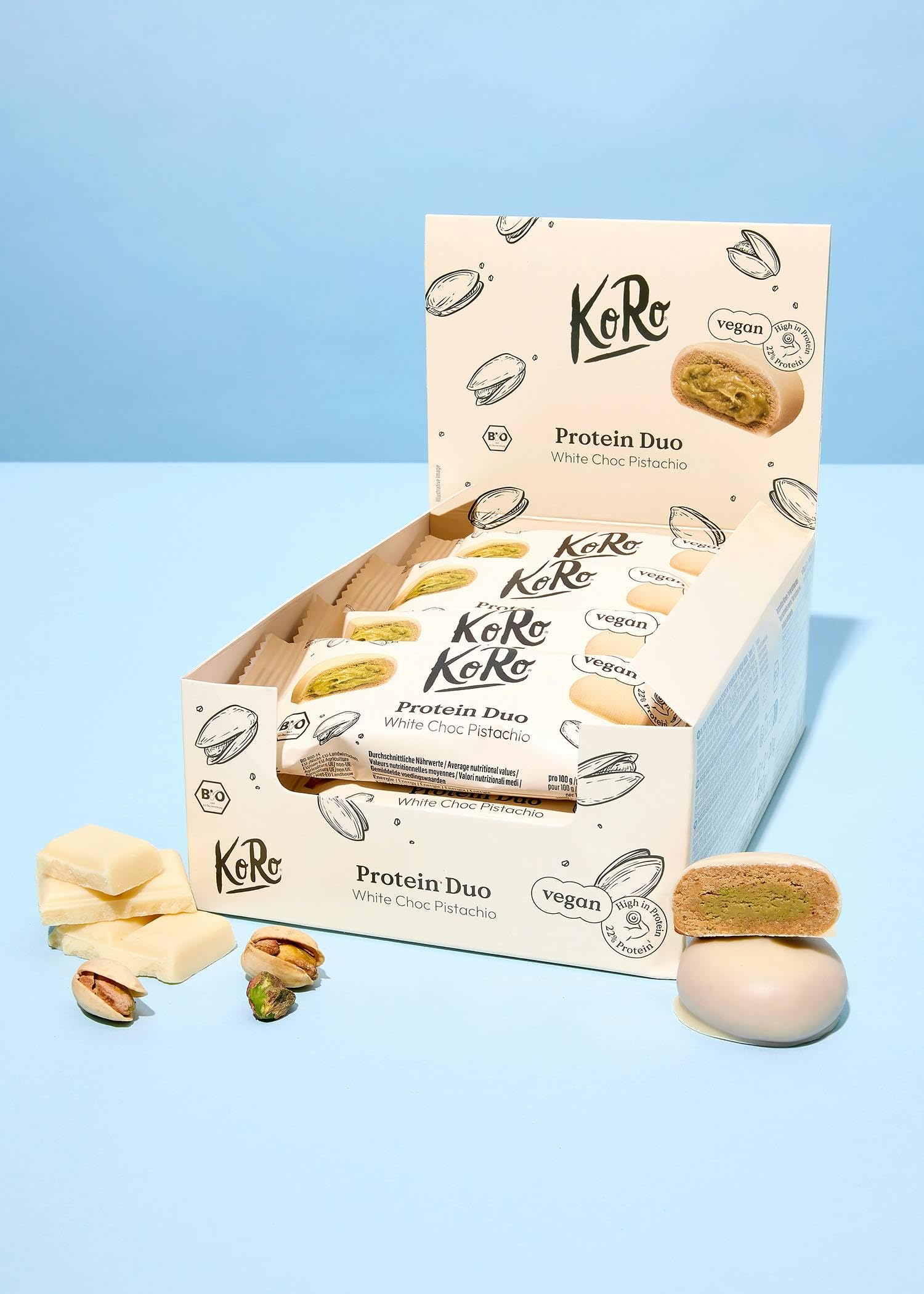 KoRo - Bouchées protéinées bio pistaches et chocolat blanc 12 x 2 x 20 g